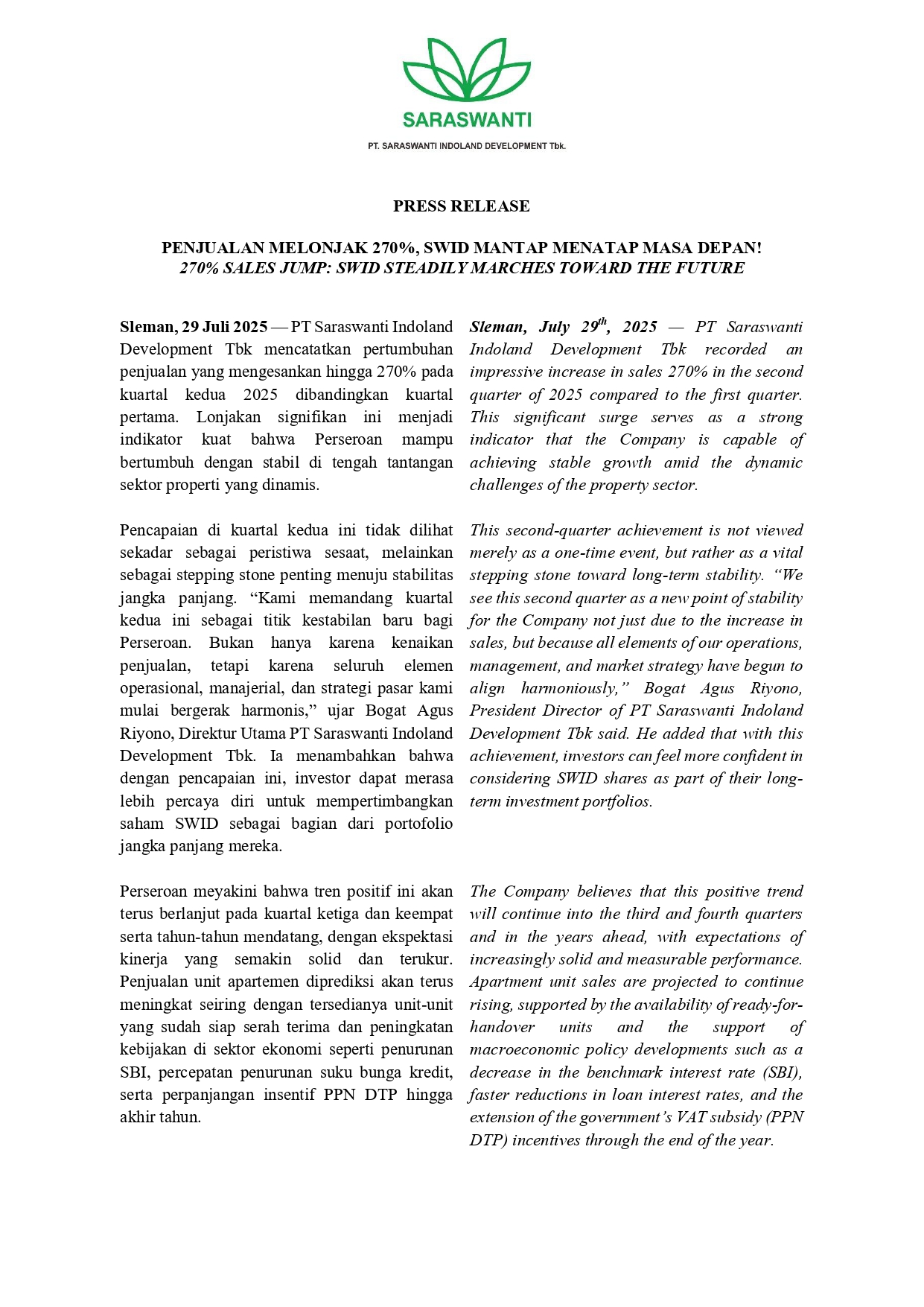 PRESS RELEASE 2025 Page 0001